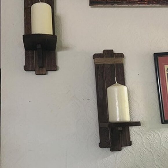 NEW 2Pcs Rustic Wall Hanging Candle Sconces- Farmhouse Wall Mounted Wooden - Picture 2 of 7